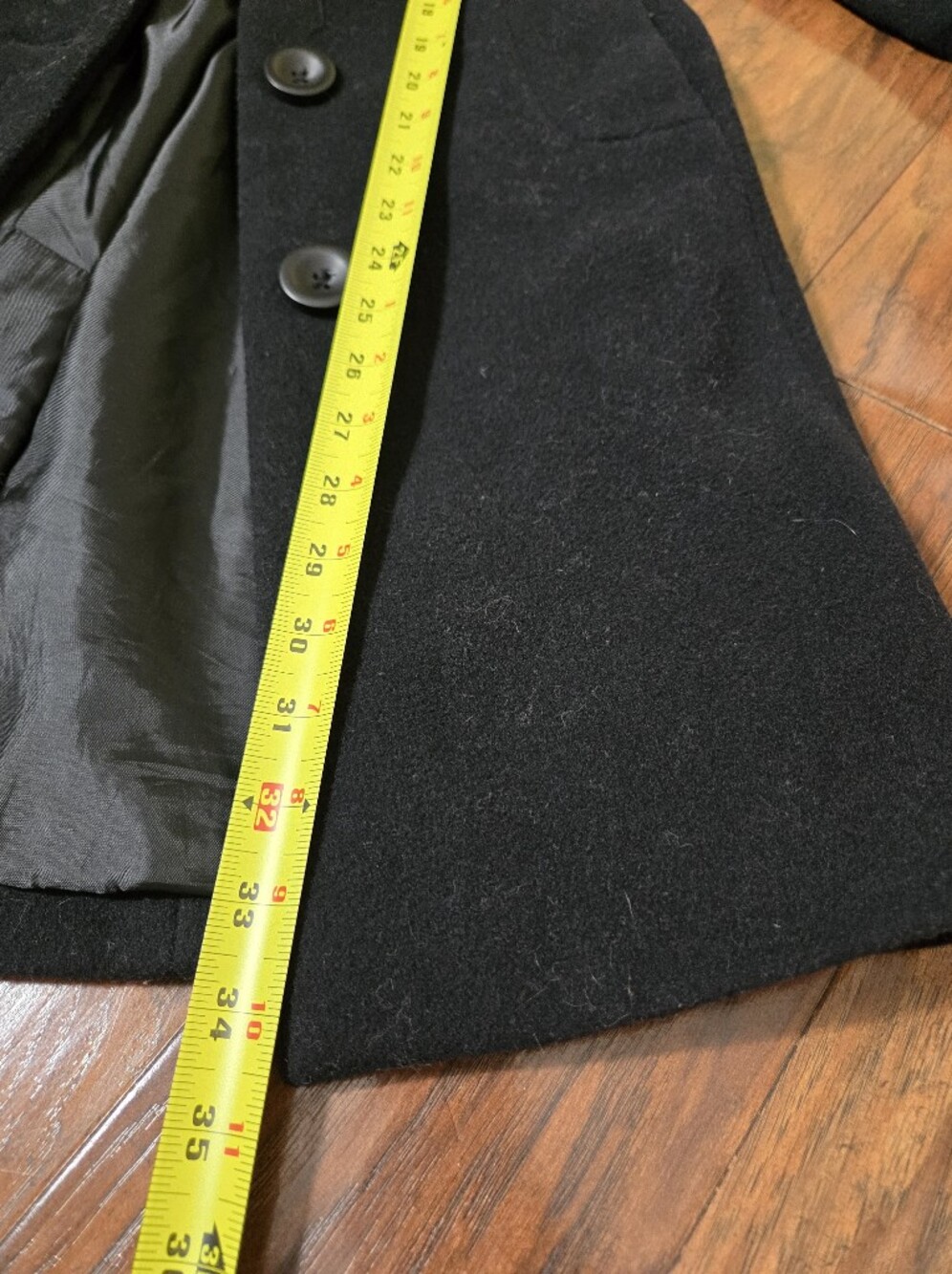 Anne Klein Wool / Nylon Black Buttoned Long Peacoat PXS - Picture 6 of 7